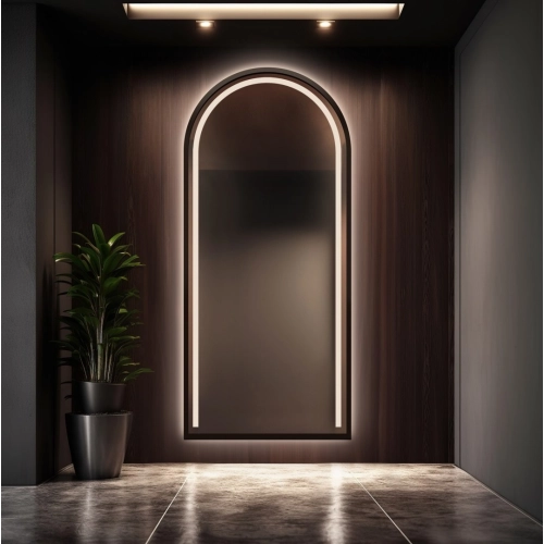 Lustro półowalne z podświetleniem w ramie mdf – PLATO W RAMIE LED
